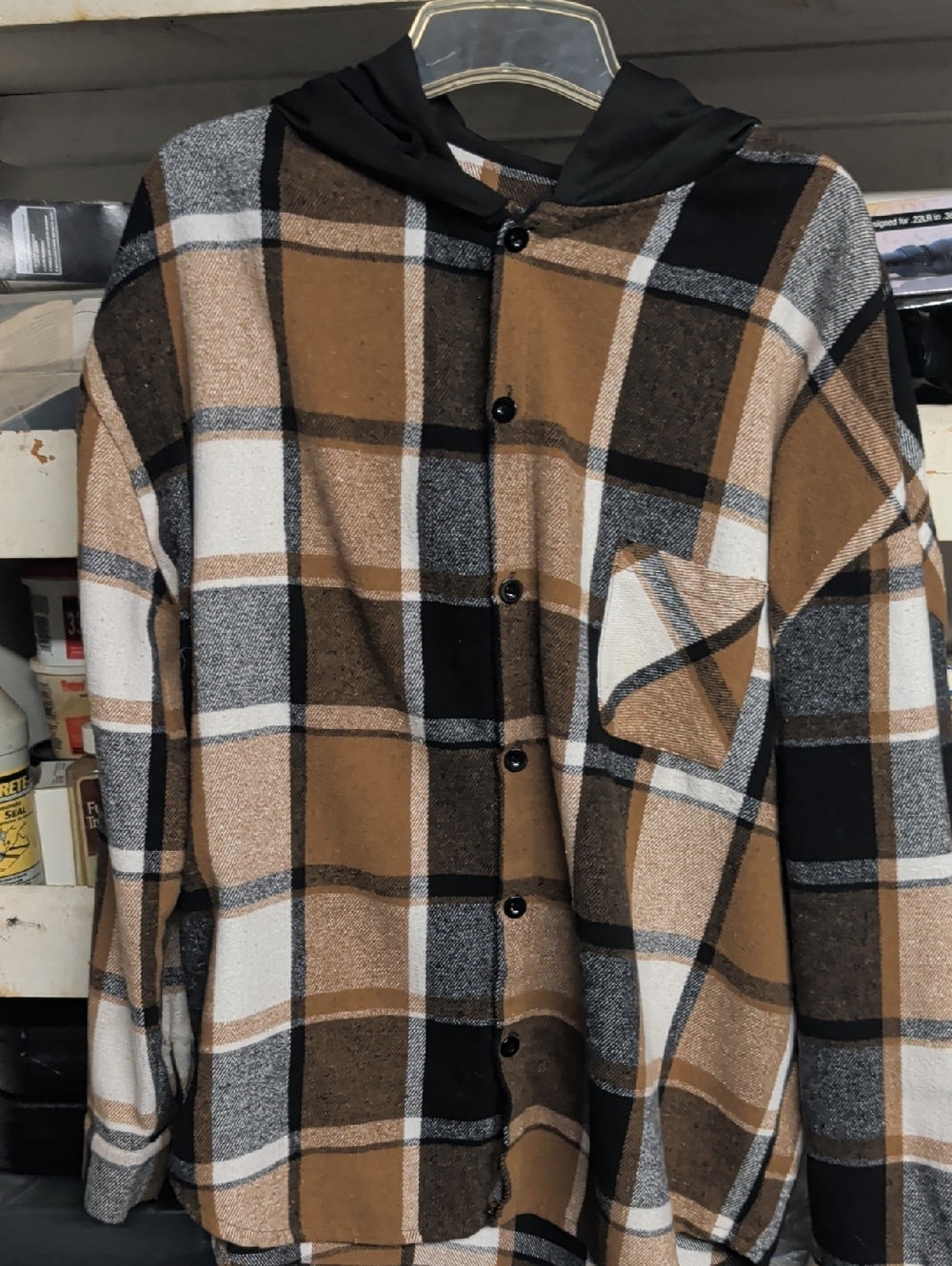 Hollister Brown Black White Plaid Button-Up Hoodie Shirt